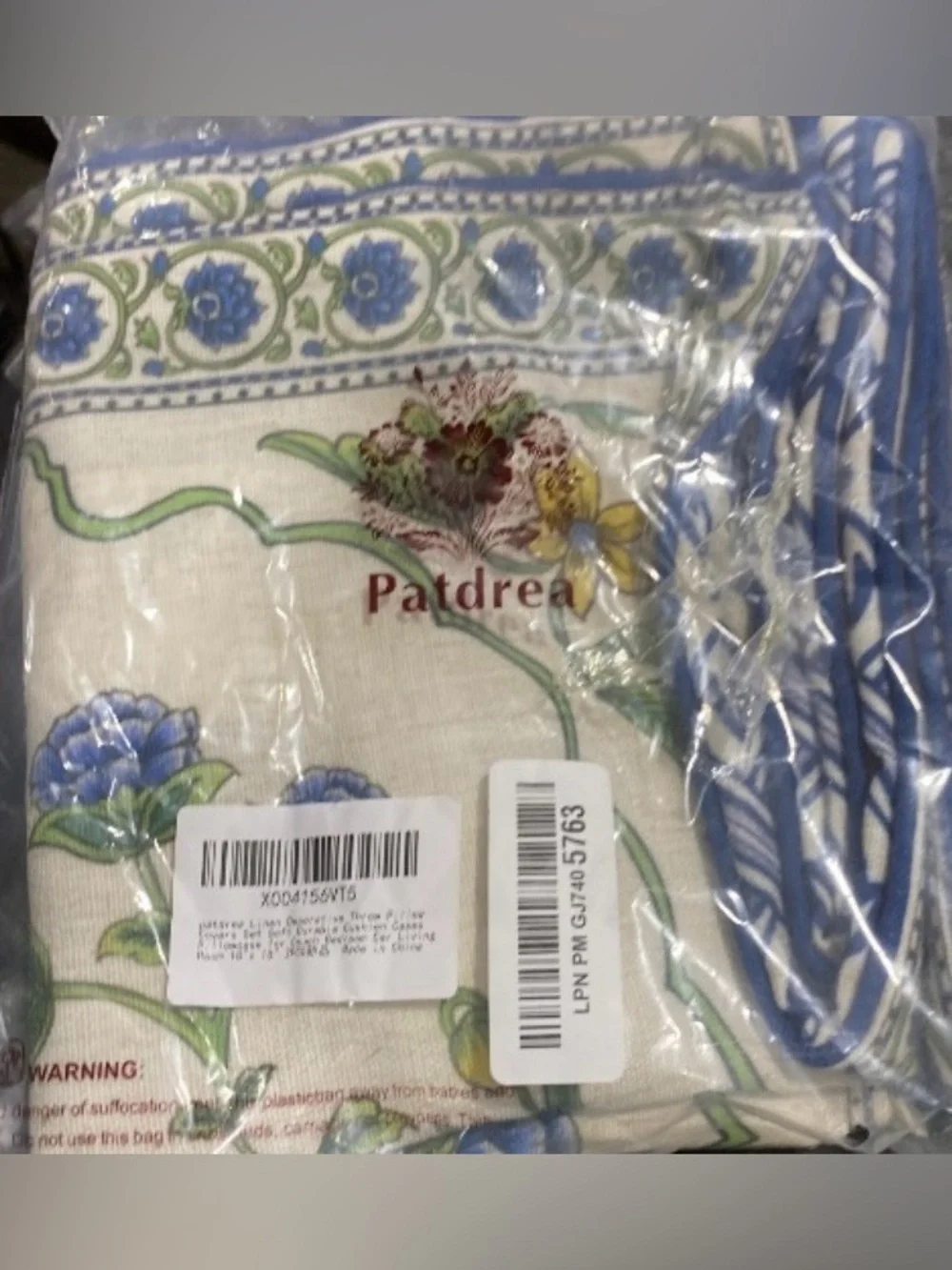 Vintage Linen FLORAL Pillow Covers SQUARE 18x18” BLUE & WHITE